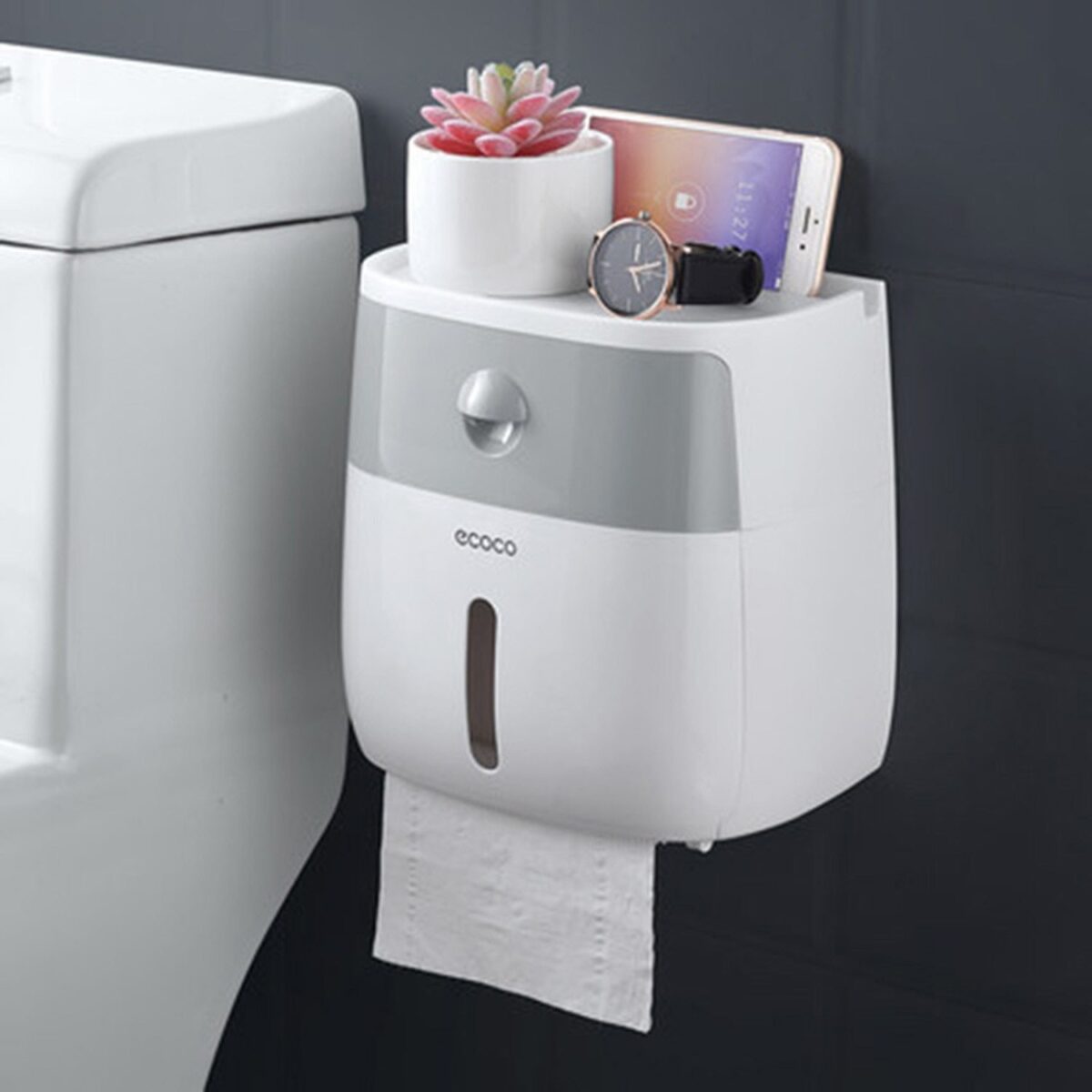 Porta Papel Higiênico com Suporte de Celular e Apoio para Objetos Pessoais - Loja Oficial | XploudShop