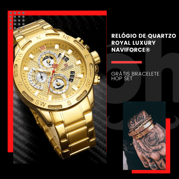 Combo Relógio de Quartzo Royal Luxury Naviforce® GRÁTIS Bracelete Hop Set - Loja Oficial | XploudShop