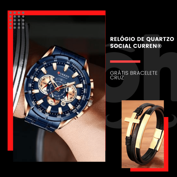 Combo Relógio de Quartzo Social Curren® GRÁTIS Bracelete Cruz - Loja Oficial | XploudShop