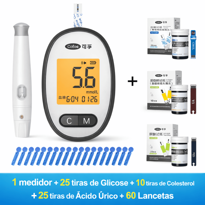 Medidor De Glicose 3 Em 1 (Glicose, Colesterol E Ácido Úrico)