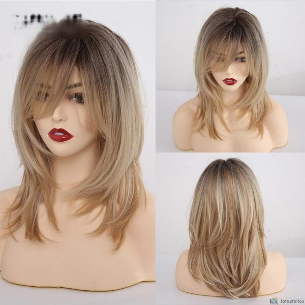 Front Lace Wig Fashion Franja Loiro com mechas 35cm - Loja Oficial | XploudShop