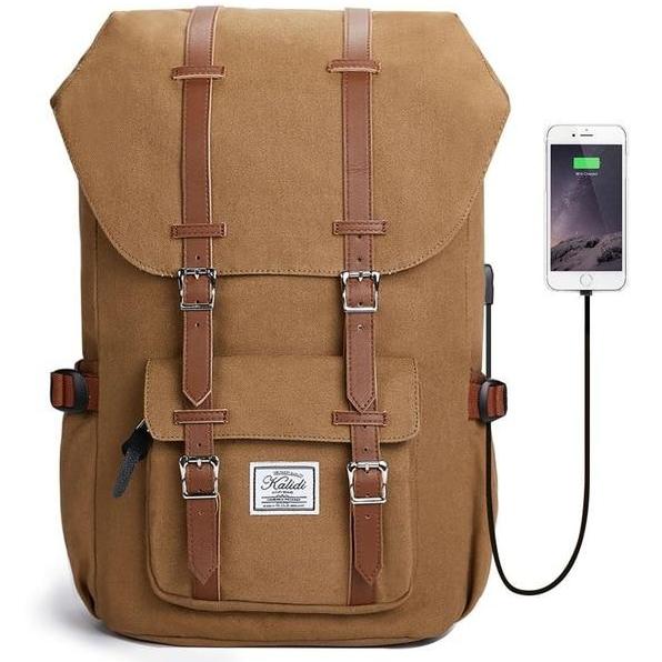 Mochila com Bolso para Notebook (14" a 17"), Alças em Couro e Entrada USB para Carregador - Loja Oficial | XploudShop